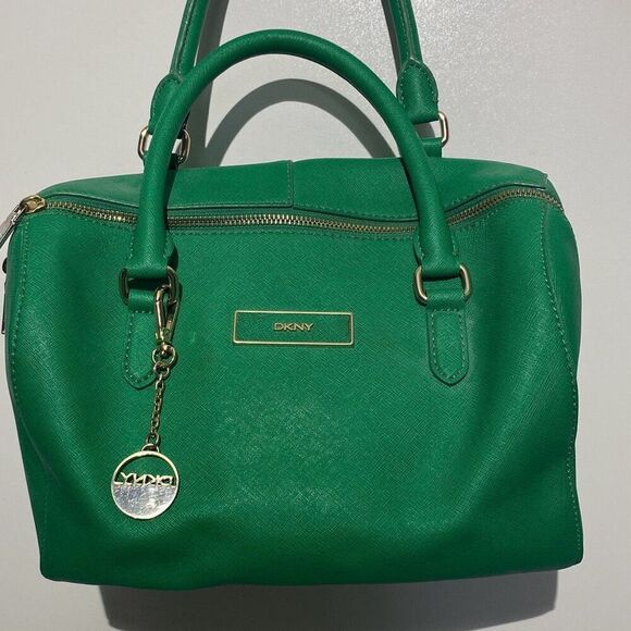 DKNY Women's Green Saffiano Leather Double Handle Shoulder Crossbody Bag - Picture 1 of 16